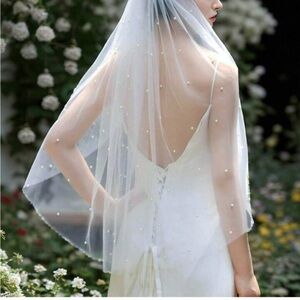 Elegant White cathedral Veil with pearl accents NEW